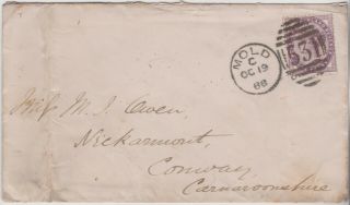 1888 Mold Cover With A 1d Lilac Stamp Sent To Conway Caernarvonshire Wales