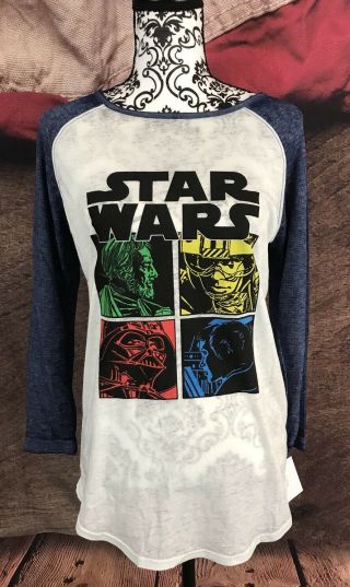 Star Wars Womens Graphic Tee T - Shirt Long Sleeve Vader Leia Luke Large