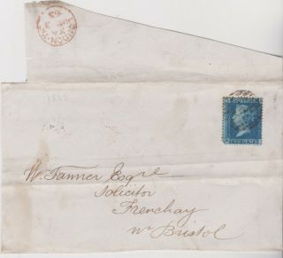 1865 Qv London Piece With A Good 2d Penny Blue Stamp Sent To Frenchay Bristol