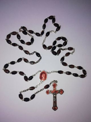 Antique Rosary With Glass Beads With Pectoral Cross With Enamel Inlay