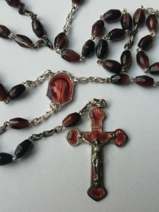 antique rosary with glass beads with pectoral cross with enamel inlay 2