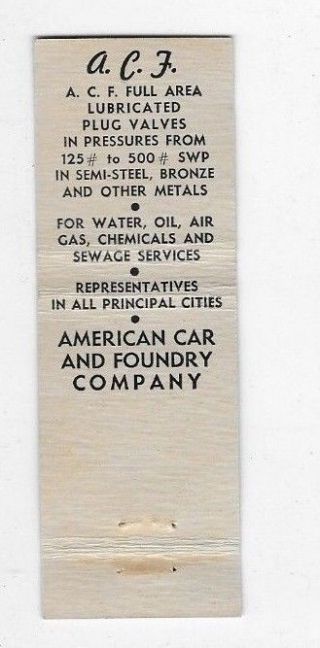 Vintage Matchbook Cover AMERICAN CAR AND FOUNDRY York NY S2760 2