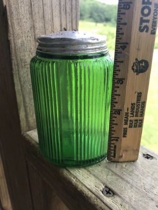 Antique Vintage Green Depression Glass Hoosier Kitchen Cabinet Jar Shaker