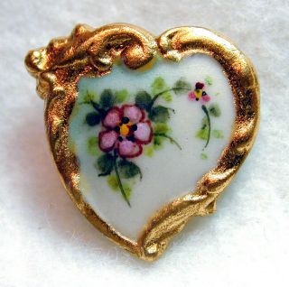 Handcrafted Porcelain Button Heart W/ Gold Rim Us 3/4 "