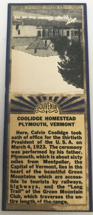 Old Matchbook Cover Coolidge Homestead Plymouth Vermont