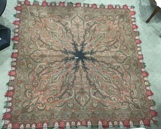 Antique Wool Paisley Shawl Hand Embroidery Patchwork Blanket Textile Fabric