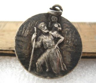 Saint Christopher Oldtimer Antique French Silver Plate Religious Medal Pendant