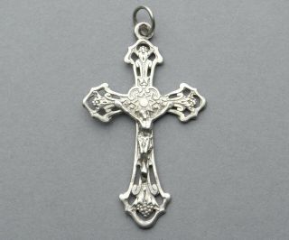 Jesus Christ,  Cross,  Crucifix.  Antique Religious Sterling Pendant.  French Medal.