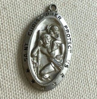 Fine Vintage Sterling Silver St.  Christopher Pendant Signed W/ Monogram Che Or F
