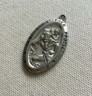 Fine Vintage Sterling Silver St.  Christopher Pendant Signed w/ Monogram CHE or F 4