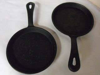 Vintage Pair 5 " Dia.  Cast Iron Skillets Fry Pans One Egg Mini Tiny Kitchen