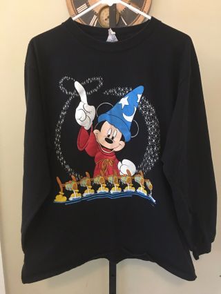 Vintage 90s Disney Fantasia Sorcerer Mickey Long Sleeve Black Tee Shirt Size Xl