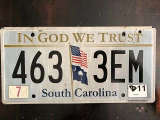 South Carolina In God We Trust License Plate 463 3em Flag Gold Black White Worn
