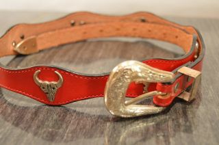 Hand Made Red Leather Western Belt Texas W/ Conchos Exc Cond