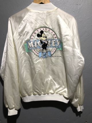 Vintage 1987 Mickey Mouse,  Disney,  Chalk Line White Satin Jacket,  Sz Xxl