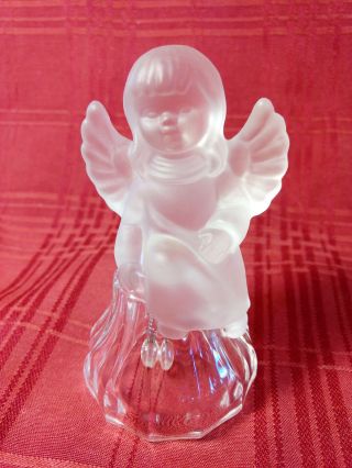 Set/2 Vtg Frosted Glass Christmas Angel Bells Lead Crystal AGC Taiwan Ornament 2