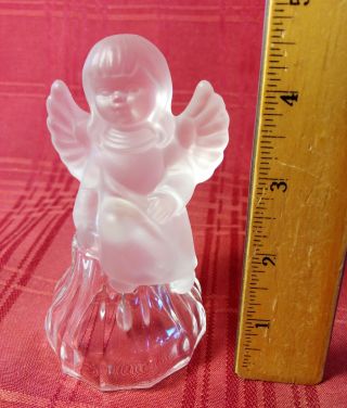Set/2 Vtg Frosted Glass Christmas Angel Bells Lead Crystal AGC Taiwan Ornament 4