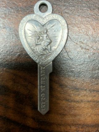 Rare Vintage Aluminum St.  Christopher Protect Me Key To My Heart Di Roma
