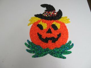 Vintage Melted Plastic Popcorn Jack - O - Lantern Halloween Decoration Pumpkin Fall