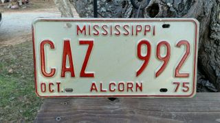 Vintage 1975 Mississippi Alcorn County License Plate Caz - 992