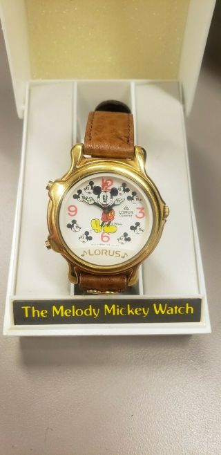 Vintage Disney Mickey Mouse Lorus Musical Gold Tone Water Resistant Watch Quartz