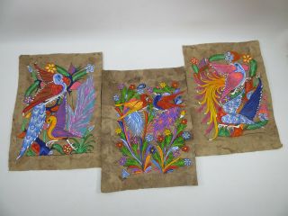 3 Amate Bark Painting Set Native Ethnic Mexican Hanging Folk Art Hand Painted
