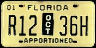 Florida 2001 License Plate Rental Truck - Apportioned R12 36h - Fl - Oct 
