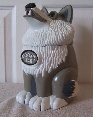 Gray Wolf Howling Cookie Jar 10 Inches Tall Plastic