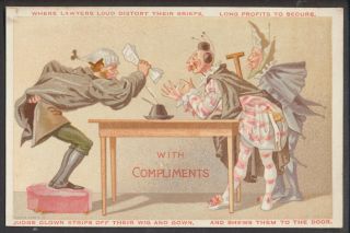 C6216 Victorian Marcus Ward Xmas Card: Clowns & Barrister