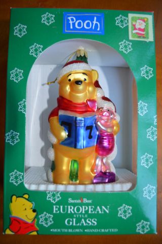 Pooh Santas Best European Style Glass Hand Crafted Christmas Ornament
