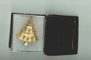 Vintage Perfect Jj Jonette Christmas Tree Brooch.  Gold Tone & Rhinestones