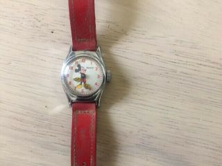 1950’s Ingersoll Mickey Mouse Watch Red Leather Band