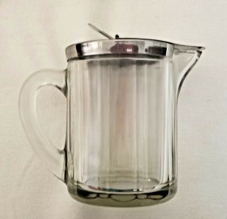 Vintage 1951 Mckee Heavy Glass Syrup Dispenser With Stainless Steel Spring Top