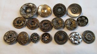 17 Vintage Metal Buttons Flower & Pinwheel Designs Most Different B50