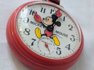 Disney Bradley Red Mickey Mouse Pocket Watch Vintage Mechanical Wind 3
