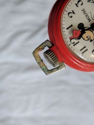 Disney Bradley Red Mickey Mouse Pocket Watch Vintage Mechanical Wind 5