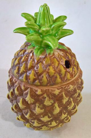 Vintage Pineapple Shaped Tiki Mug With Lid – Two Straw Openings – Made In Japan