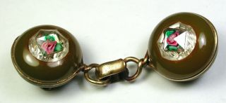 Bb Vintage Bakelite Button Clasp W Precision Inlay Faceted Glass 2 Piece W Hook