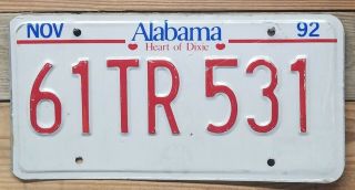 Alabama 1992 Heart Of Dixie Metal License Plate / Tag - 61tr 531 Embossed