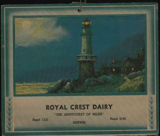 Vtg Royal Crest Dairy 1944 Calendar - Denver,  Colo.  - " Harbor Of Safety " Print - - G/vg