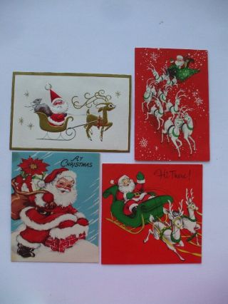 Vintage Christmas Greeting Cards Santa Claus White Reindeer Chimney Hallmark