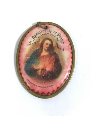Antique 1936 The Sacred Heart Of Jesus Holy Pendant B15