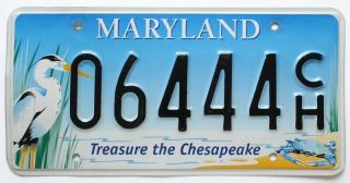 Maryland Treasure The Chesapeake License Plate,  Wildlife,  Specialty,  444 Triple