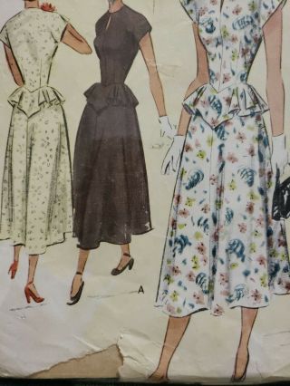 Vintage Sewing Pattern 1940s Junior Dress Mccall 7622 Size 13