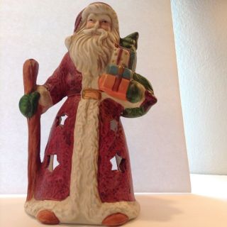 Vintage Ceramic 8 " Christmas Santa With Gifts Votive Candle Light