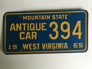 1965 West Virginia Antique Car License Plate