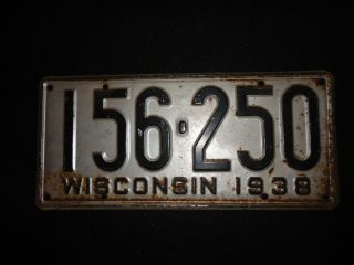 1938 Wisconsin License Plate No.  (156 - 250) 13 - 1/2 " X 6 - 1/4 "