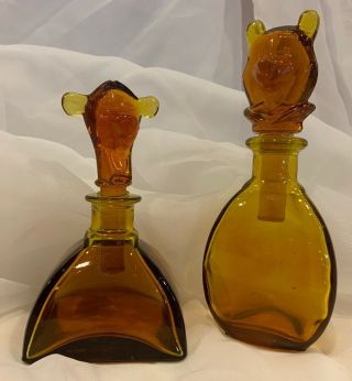 Vintage Disney Winnie The Pooh & Tigger Perfume Bottles.  Amber Colored