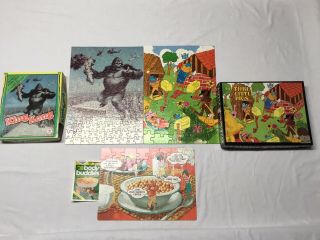 3 Vintage Puzzles: King Kong No.  461 - 03,  Body Buddies,  Three Little Pigs