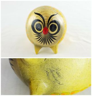 Tonala Mateos Owl Mexican Folk Art Paper Mache Yellow Neon Orange Jalisco Mexico